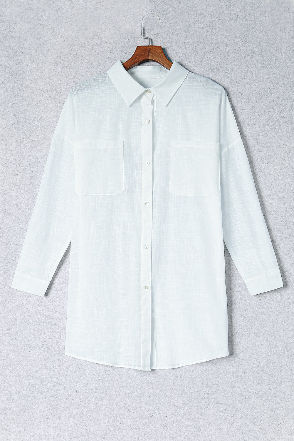 Button-Up Longline Shirt with Breast Pockets