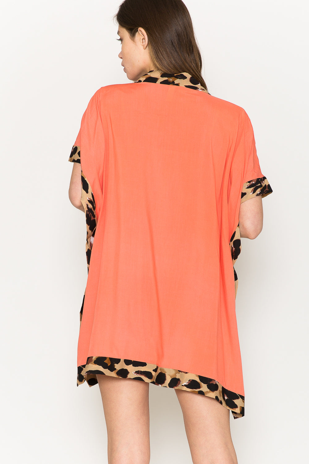 Justin Taylor Leopard Contrast Open Front Cardigan