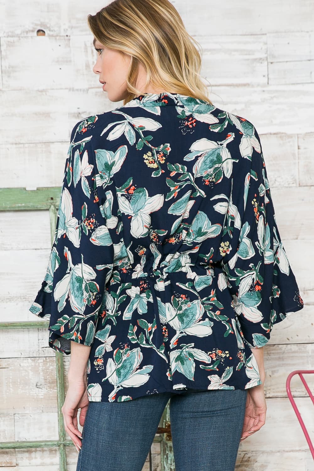 Justin Taylor Floral Three-Quarter Sleeve Longline Cardigan