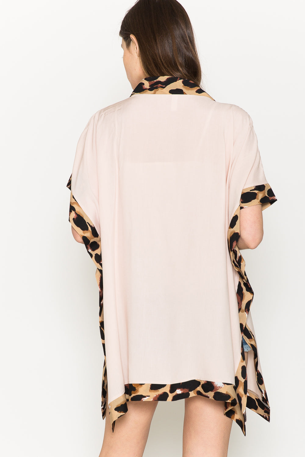 Justin Taylor Leopard Contrast Trim Slit Cardigan