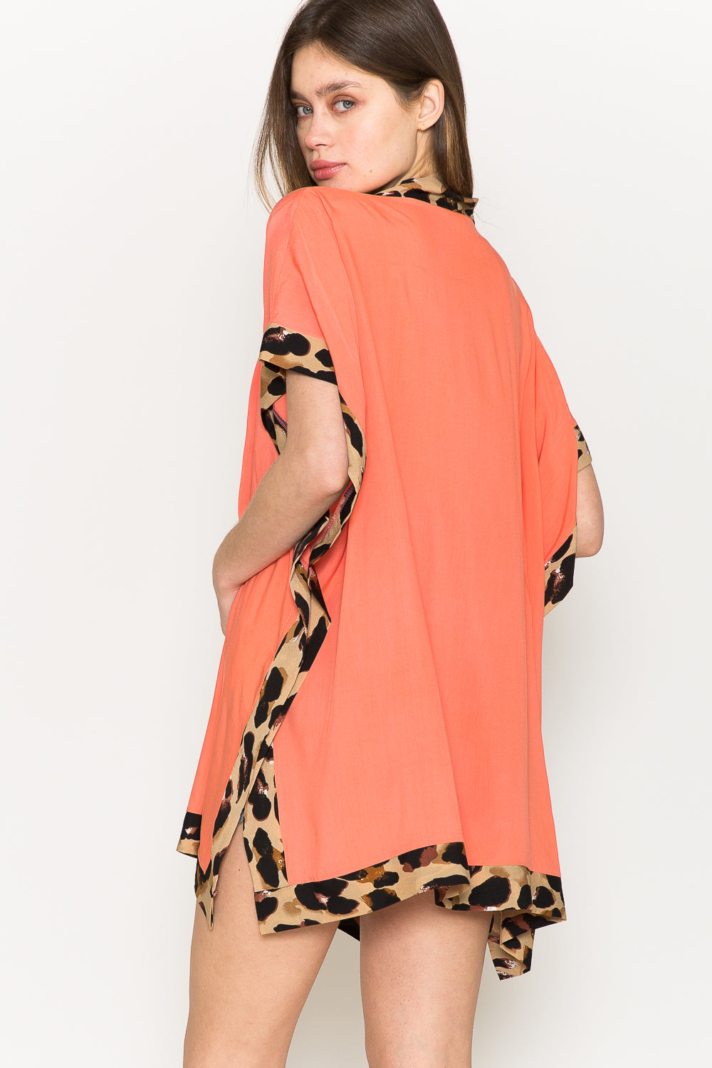 Justin Taylor Leopard Contrast Open Front Cardigan