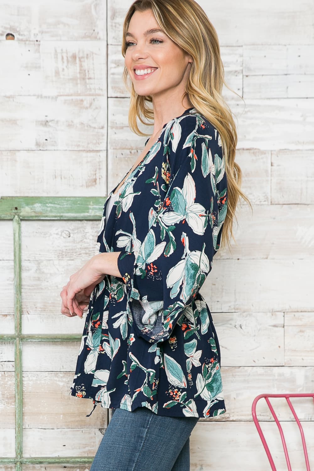 Justin Taylor Floral Three-Quarter Sleeve Longline Cardigan