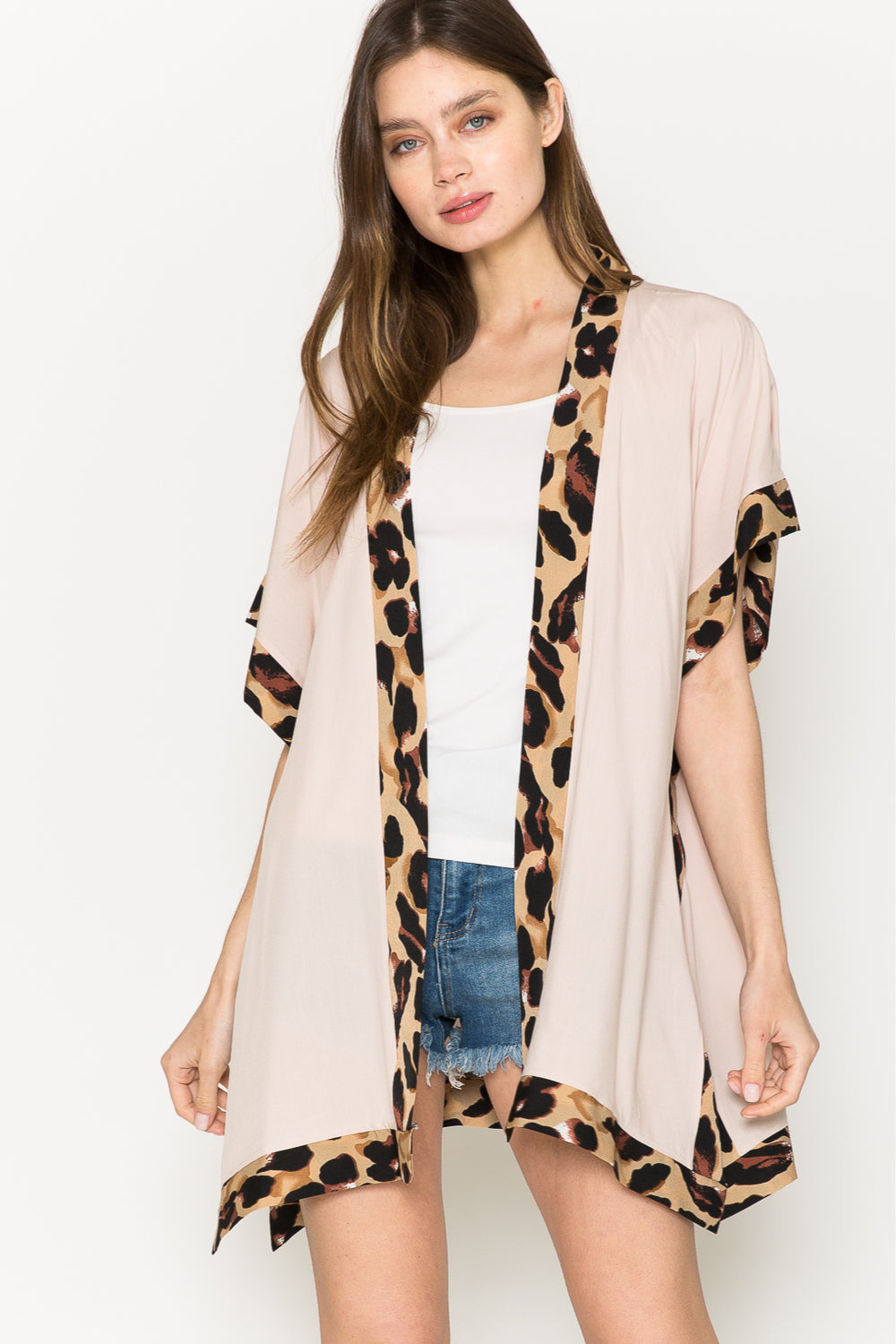 Justin Taylor Leopard Contrast Trim Slit Cardigan