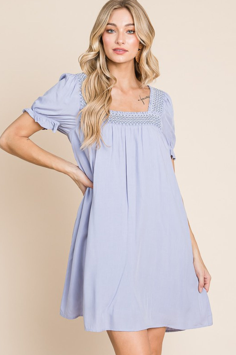 HEYSON Full Size Scenic Overlook Puff Sleeve Embroidered Mini Dress