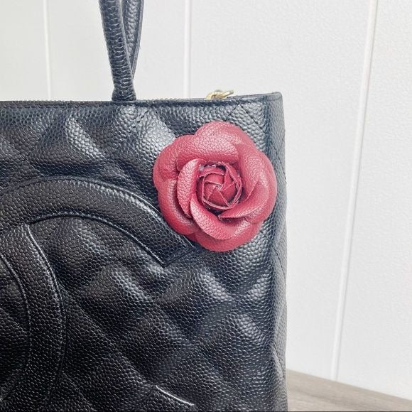 Camellia Flower Vegan Leather Magnetic Bag Charm