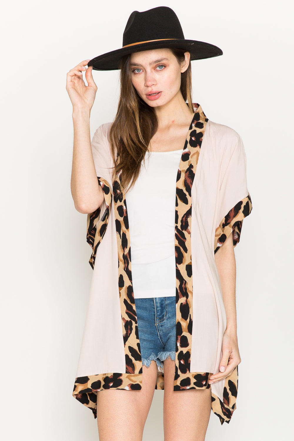 Justin Taylor Leopard Contrast Trim Slit Cardigan