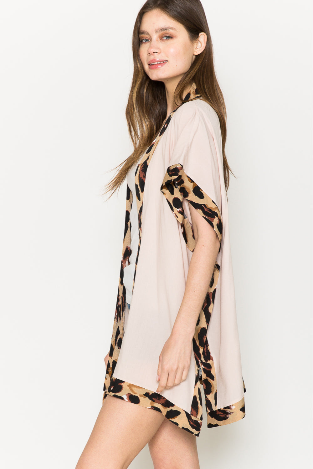 Justin Taylor Leopard Contrast Trim Slit Cardigan