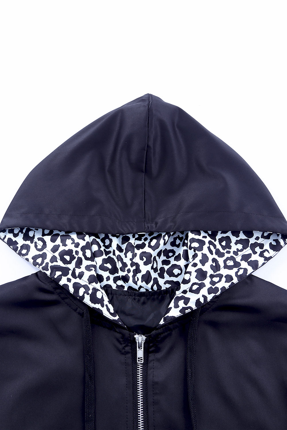 Double Take Leopard Color Block Zip-Up Hooded Jacket