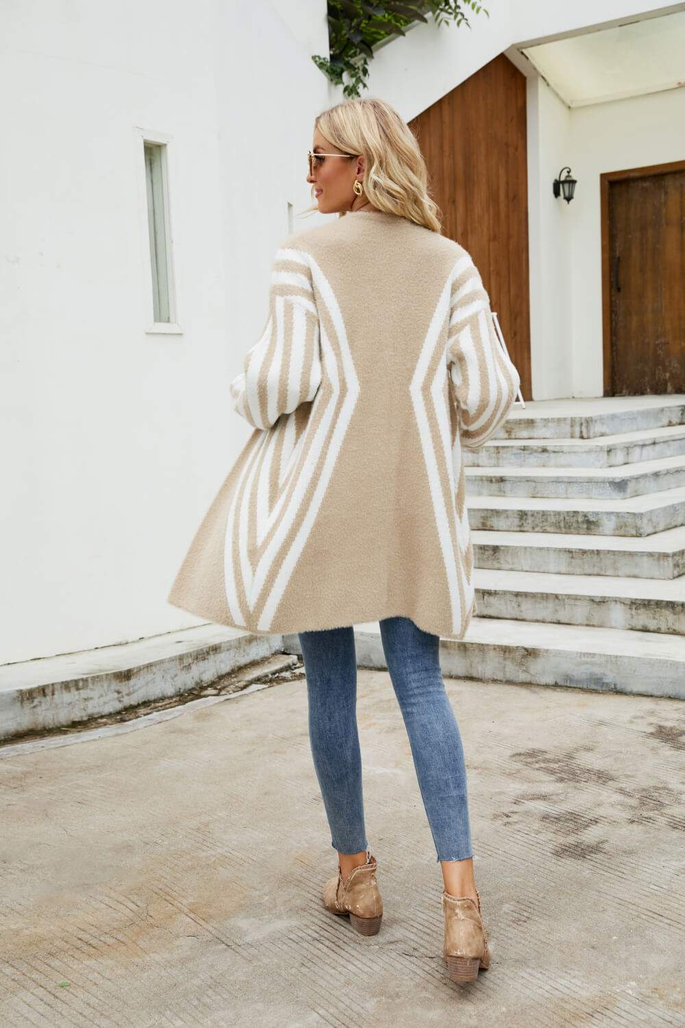 Woven Right Two-Tone Open Front Fuzzy Longline Cardigan