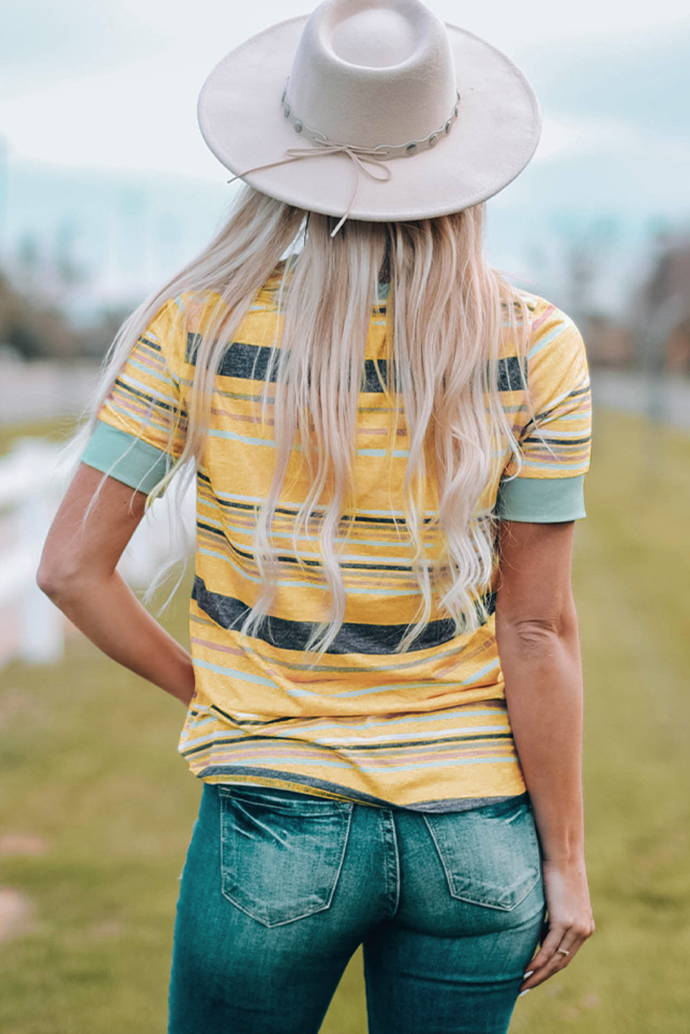 Multicolored Striped Round Neck Tee Shirt