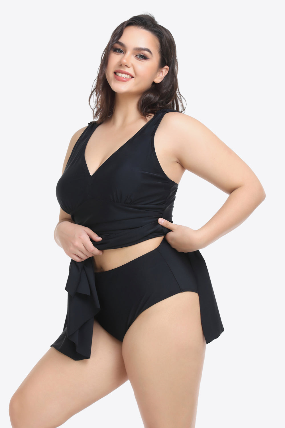 Plus Size Plunge Sleeveless Two-Piece Swimsuit