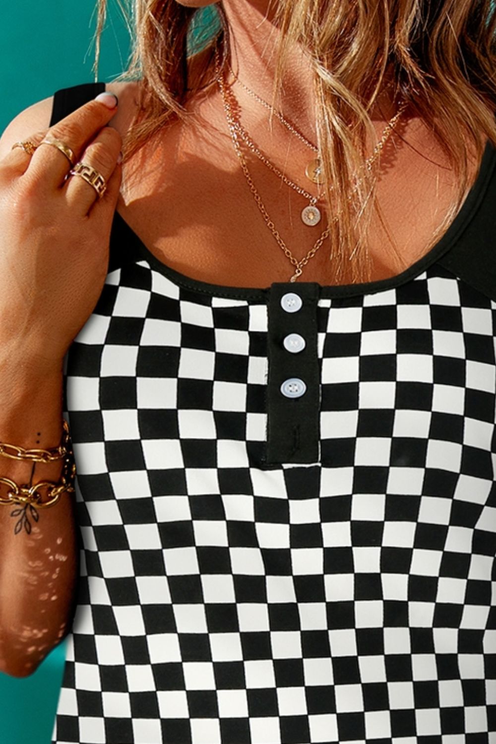 Checkered Buttoned Tank