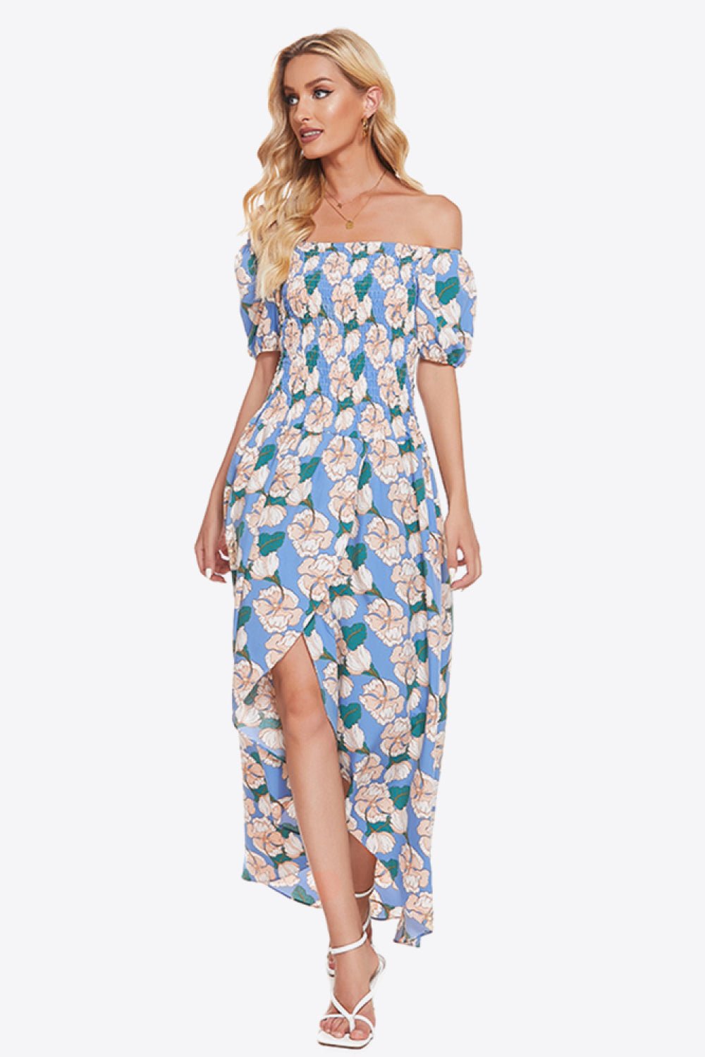 Floral Off-Shoulder Slit Maxi Dress